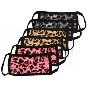 LEOPARD PRINT MULTICOLOR COTTON FACE MASK (6PK)